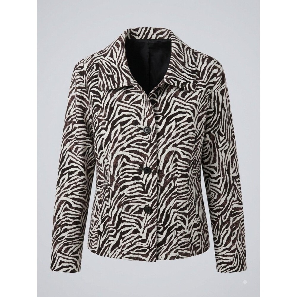 Requirements Vintage Zebra Print Jacket Womens L Brown Cream Animal Y2K